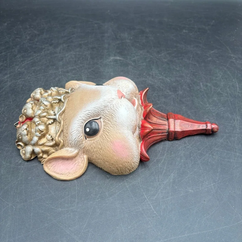 Vintage Whimsical Mouse Wall Plaque Crown of Mice Red Flower Base Decor